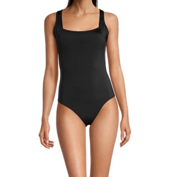 Oasis Black One Piece Swimsuit Sz XL Strappy Cross Back Bathing Suit Beach Pool - Picture 4 of 14